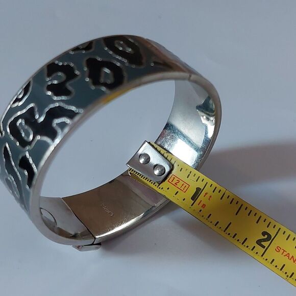 COACH 3/4" Ocelot Leopard Black Gray Silver Tone Hinged Bangle Bracelet - Picture 11 of 12
